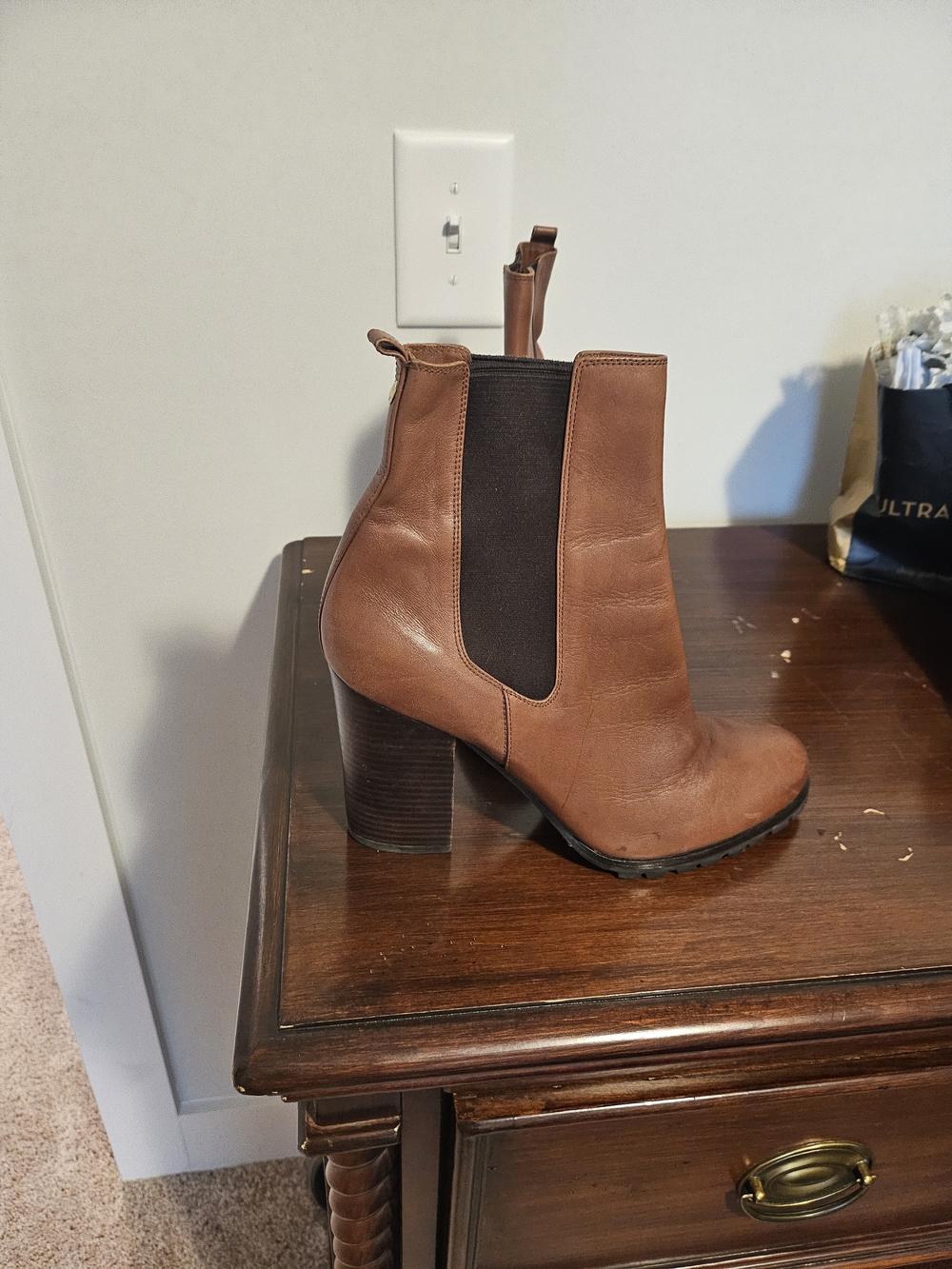 Coach Tan Leather Chelsea Boot with Stacked Heel